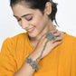 Mominos Fashion Kamal Johar Oxidised Silver-Plated Floral Design Bracelet