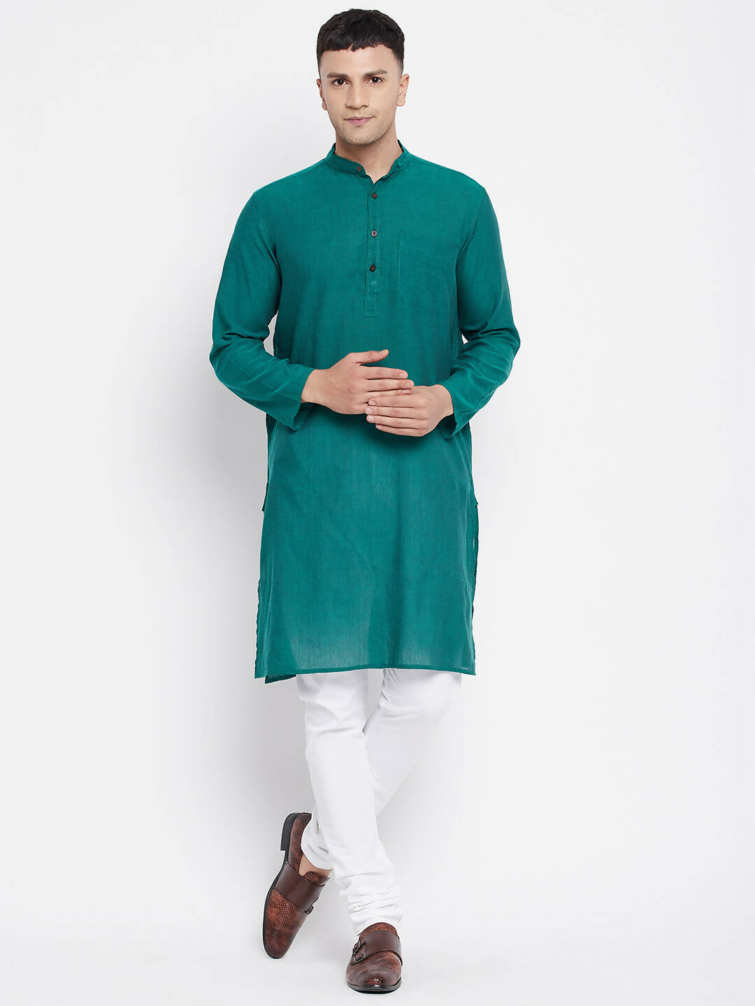 Even Apparels Green Rayon Men's Kurta With Band Collar | Swadesiicart
