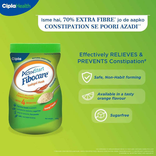 Cipla Fibocare Isabgol Husk Powder | Sugar Free - Orange Flavor - Swadesiicart