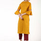 Aniyah Cotton Criss Cross Bell Sleeves Straight Mustard Color Kurta (AN-146K) - Swadesiicart
