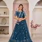 Aastha Fashion More Peach Butterfly Net All Over Thread Work, Zari Work And Sandwich Sequence Work Embroidery Wedding Wear Lehenga Choli