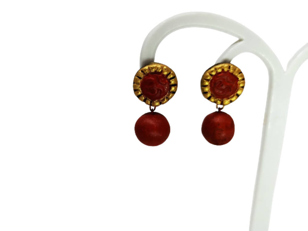 Terracotta Stud With Round Drop Earrings