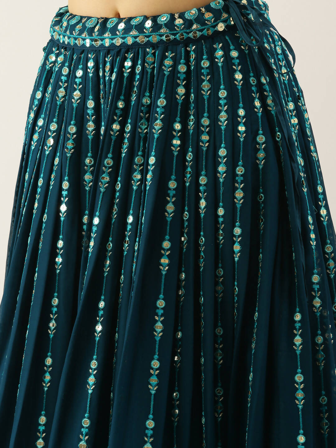 House of Panchhi Women Teal Georgette Sequins Work Lehenga & Blouse with Dupatta | Swadesiicart