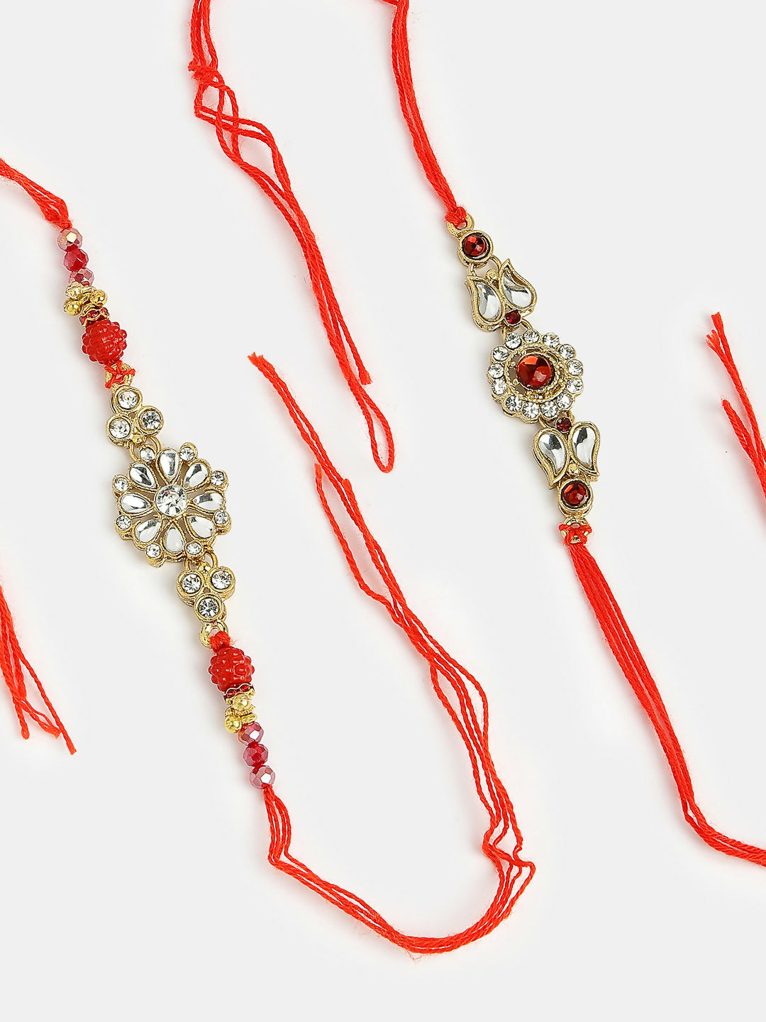 NVR Men Set of 2 Gold-Toned Stone-Studded Rakhi With Roli Chawal & Chocolate | Swadesiicart