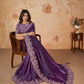 Purple Banarasi Crush Silk Thread, Sequence, Cord Embroidered with Stone & Moti Work Saree - Mohmanthan Dakshika | Swadesiicart