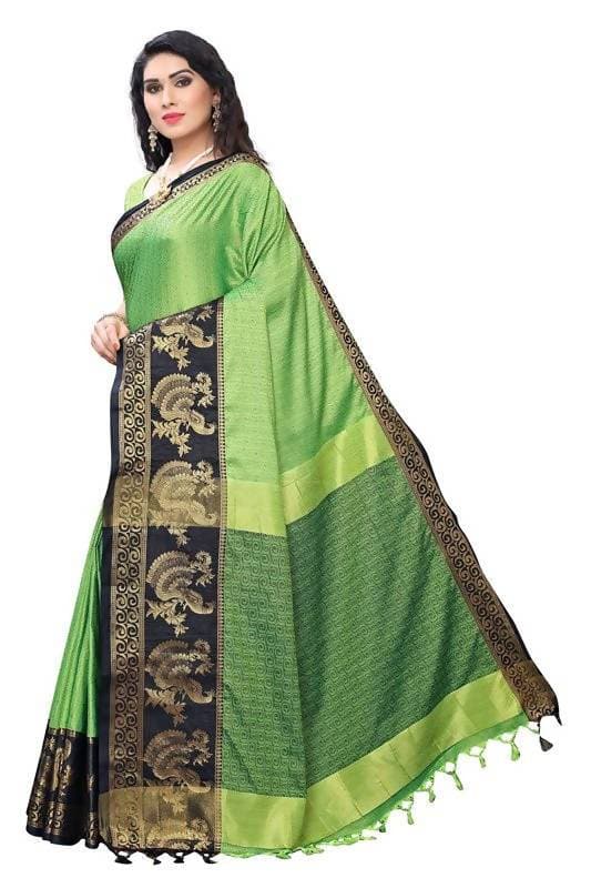 Vamika Banarasi Jacquard Weaving Green Saree (DHONI GREEN) | Swadesiicart
