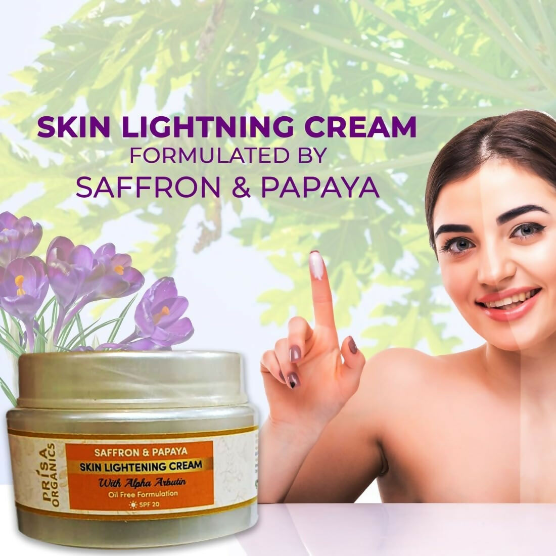 Prisa Organics Saffron & Papaya Skin Lightening Cream With Alpha Arbutin SPF 20 - Swadesiicart
