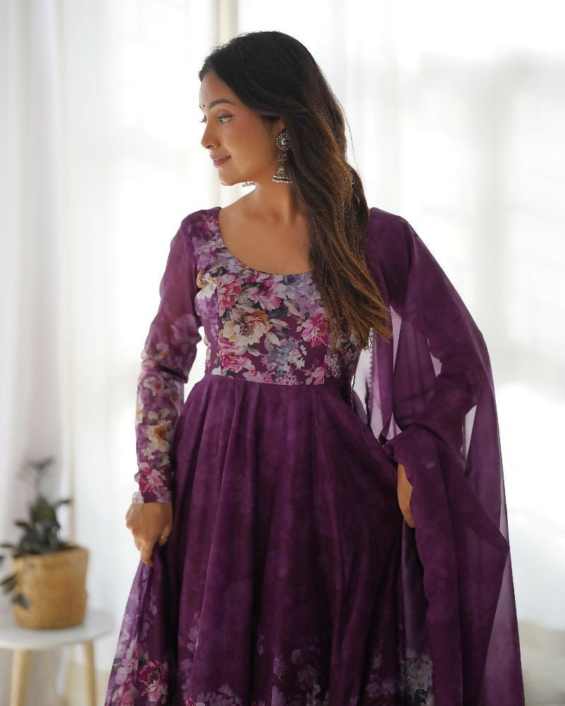 Joban Fashion Wine Kurta Set Organza Sequin Embroidery Work - Swadesiicart