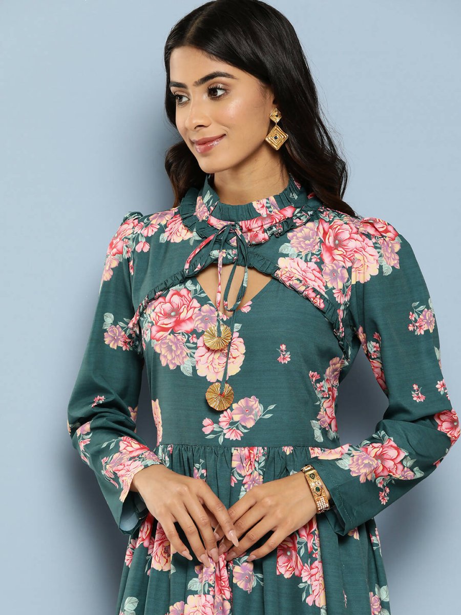 Ahalyaa Women's Traditional wear Ethnic Dress - Green | Swadesiicart