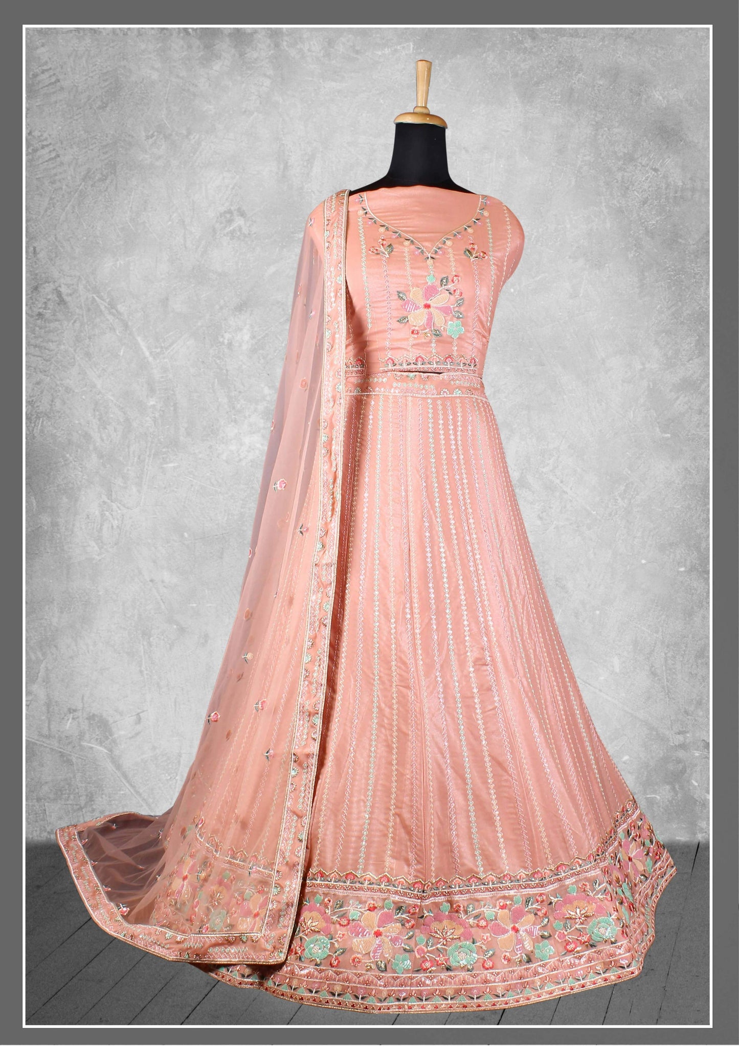 Peach Georgette Embroidery & Sequence Work Semi-Stitched Lehenga Choli - Nimaya Kangan | Swadesiicart