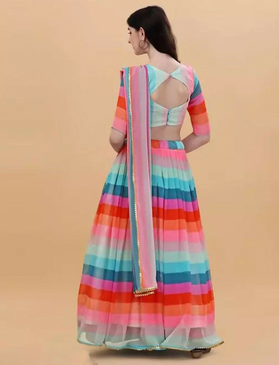 Jyoti Fashion Multicolor Printed Georgette Designer Lehenga Choli with Dupatta | Swadesiicart
