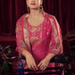 Jyoti Fashion Women's Magenta Organza Jacquard Woven Kurta with Trouser & Dupatta | Swadesiicart