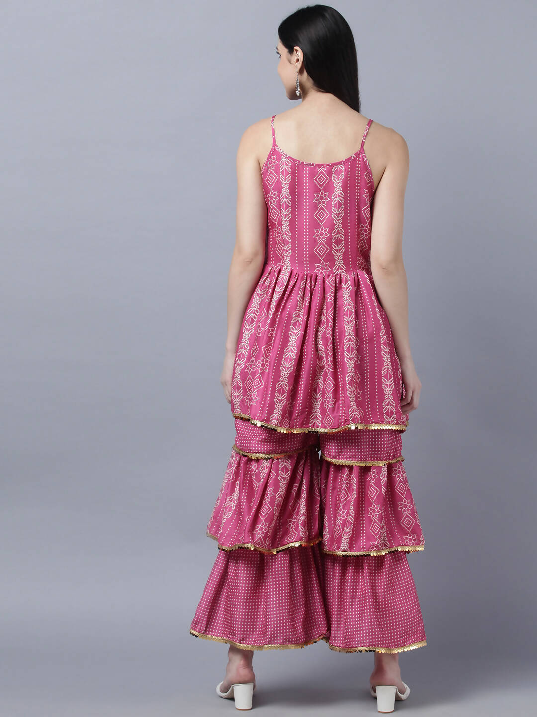 Myshka Stylish Pink Sleeveless Women's Kurta Sharara with Dupatta Set | Swadesiicart