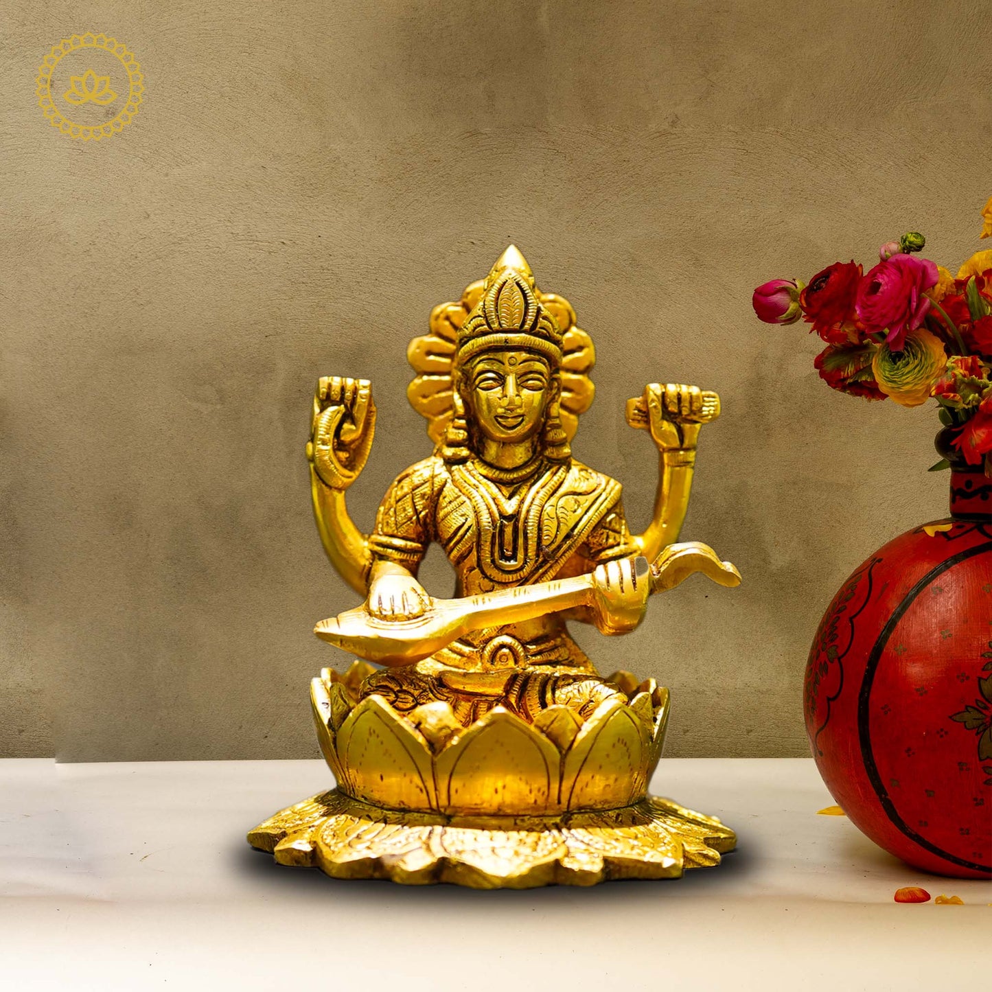 Brass Saraswati Idol - Embodiment of Knowledge and Artistic Inspiration" - Divine India Art