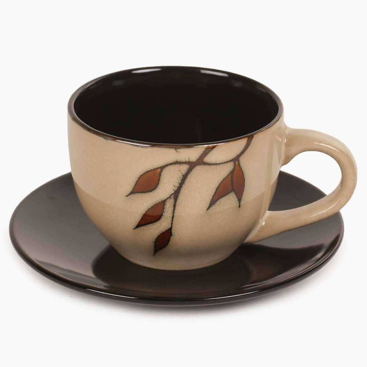 Home Centre Caraway Cup and Saucer- Set of 13 Pcs - 220 ml - Brown - Swadesiicart