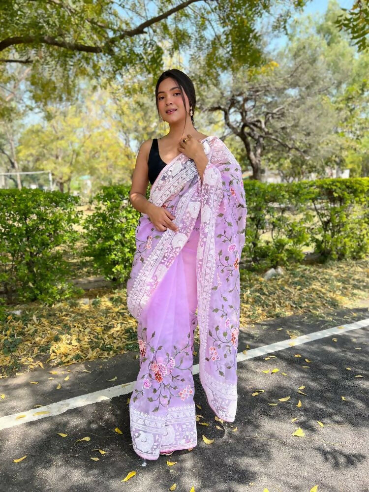 Vamsee Foolwarii Lavender Organza Saree - Swadesiicart