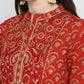 NOZ2TOZ Women's Embroidered & Printed Anarkali Cotton Red Kurta - Swadesiicart