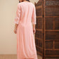 Vishudh Peach-Coloured Floral Embroidered Thread Work Straight Kurta With Palazzos - Swadesiicart