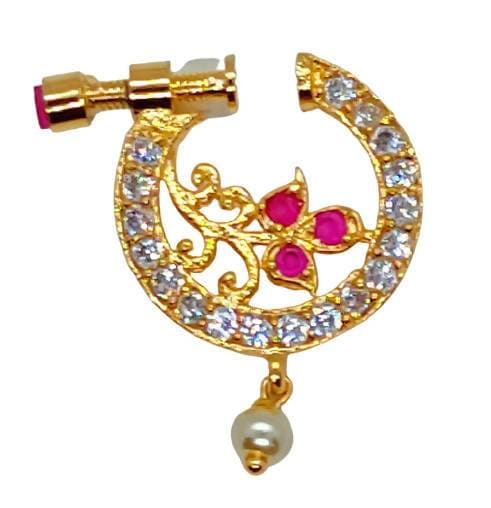 AD Ruby Designer Floral Nose Ring | Swadesiicart