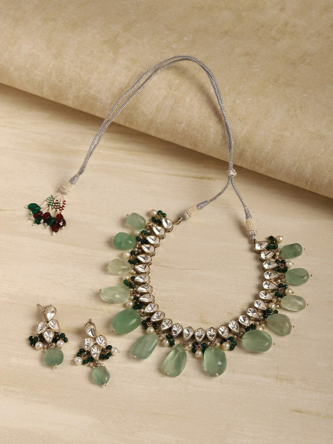 Mint Green Kundan Choker with Earrings- Ruby Raang | Swadesiicart