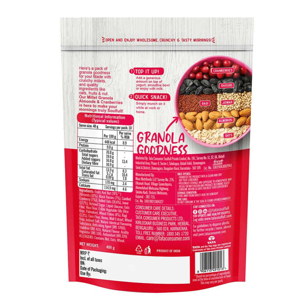 Tata Soulfull Millet Granola (Almonds & Cranberries) - Swadesiicart
