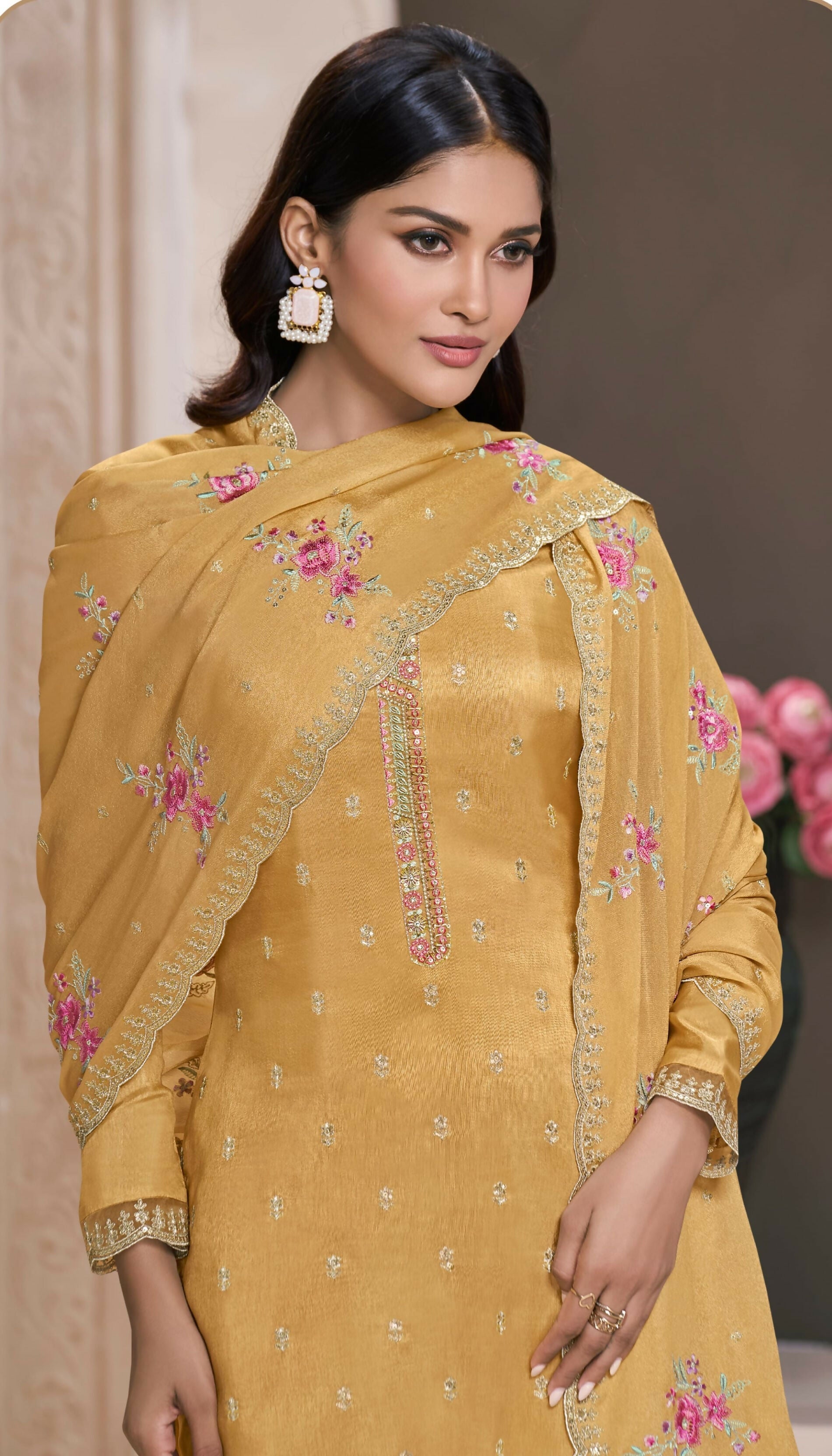 Anaita Yellow Silk Embroidered Stitched Salwar Suit