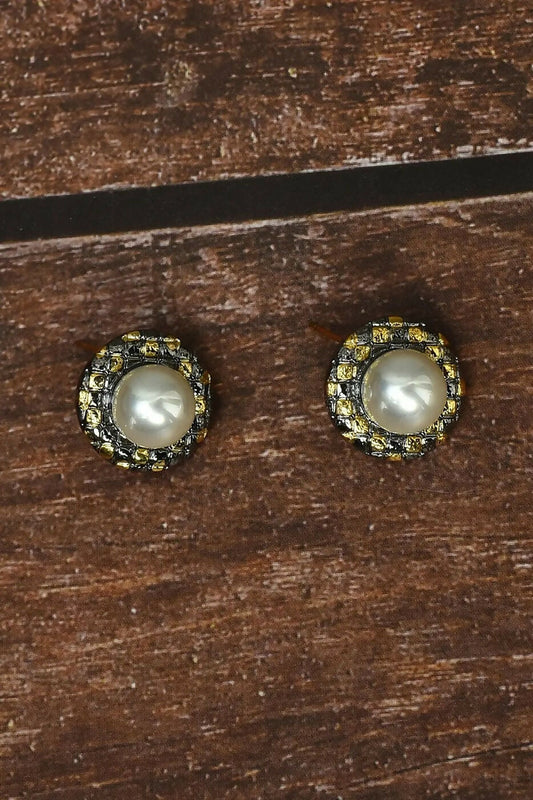 Joban Fashion Women Brass Golden White Ad Earrings - Swadesiicart