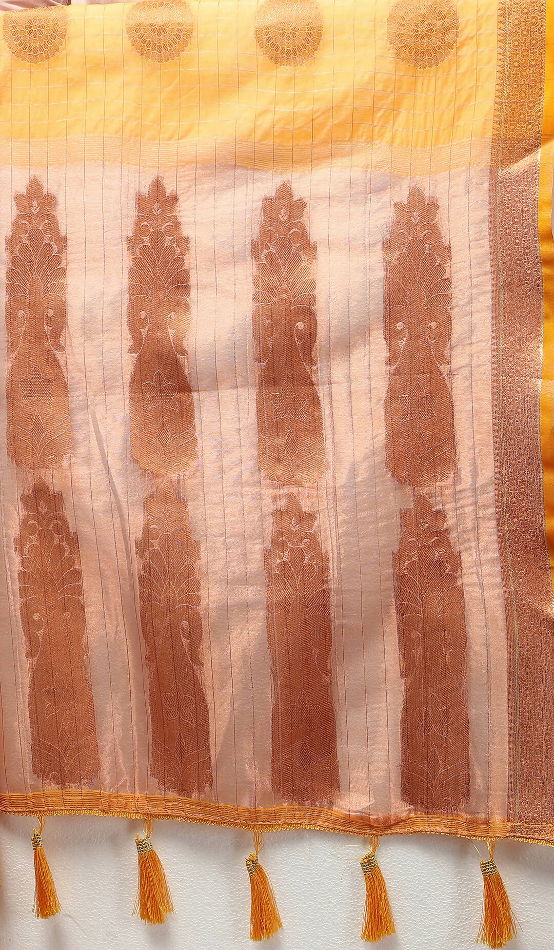 Lorenvalley Fashion Orange Cotton with Woven Design Zari Weaving Saree - Swadesiicart