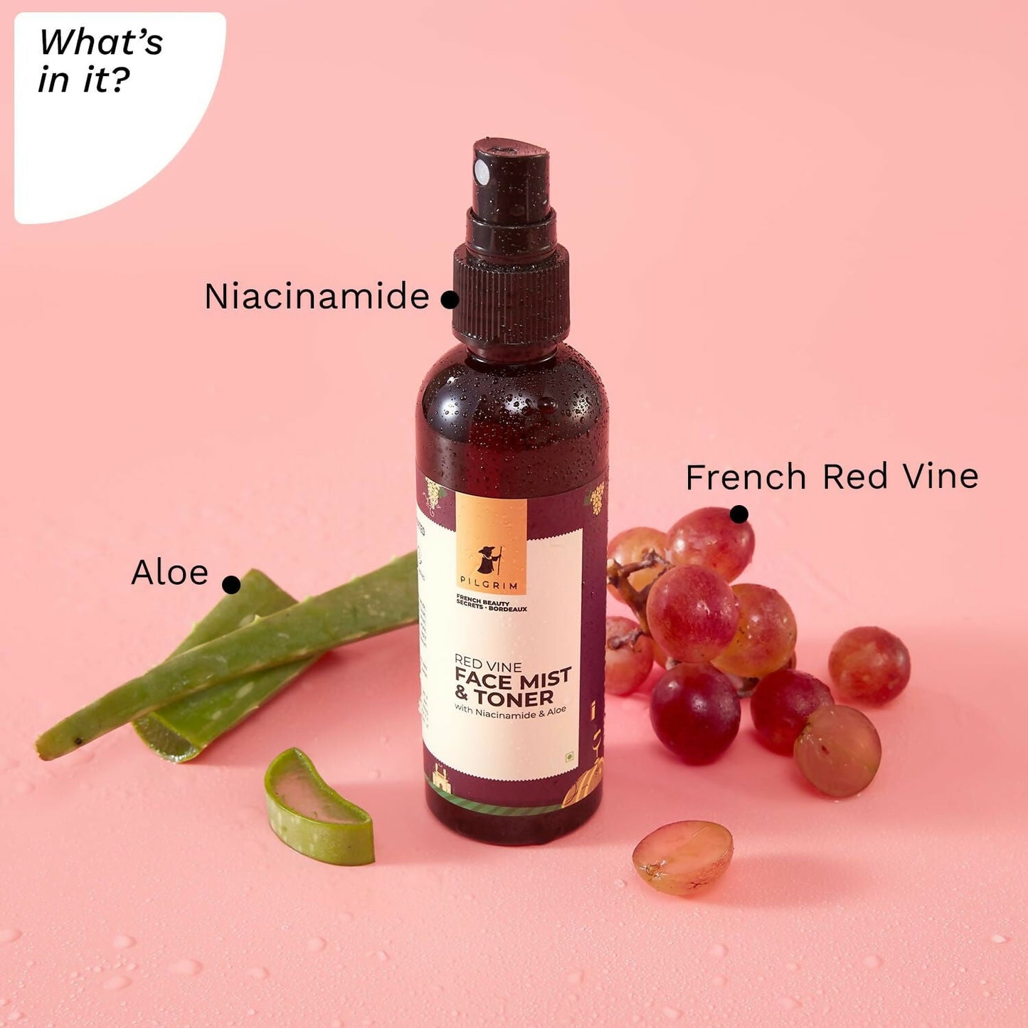 Pilgrim Red Vine Face Mist & Toner Spray with Vitamin B3 and Aloe, For Anti Ageing, Glowing Skin - Swadesiicart