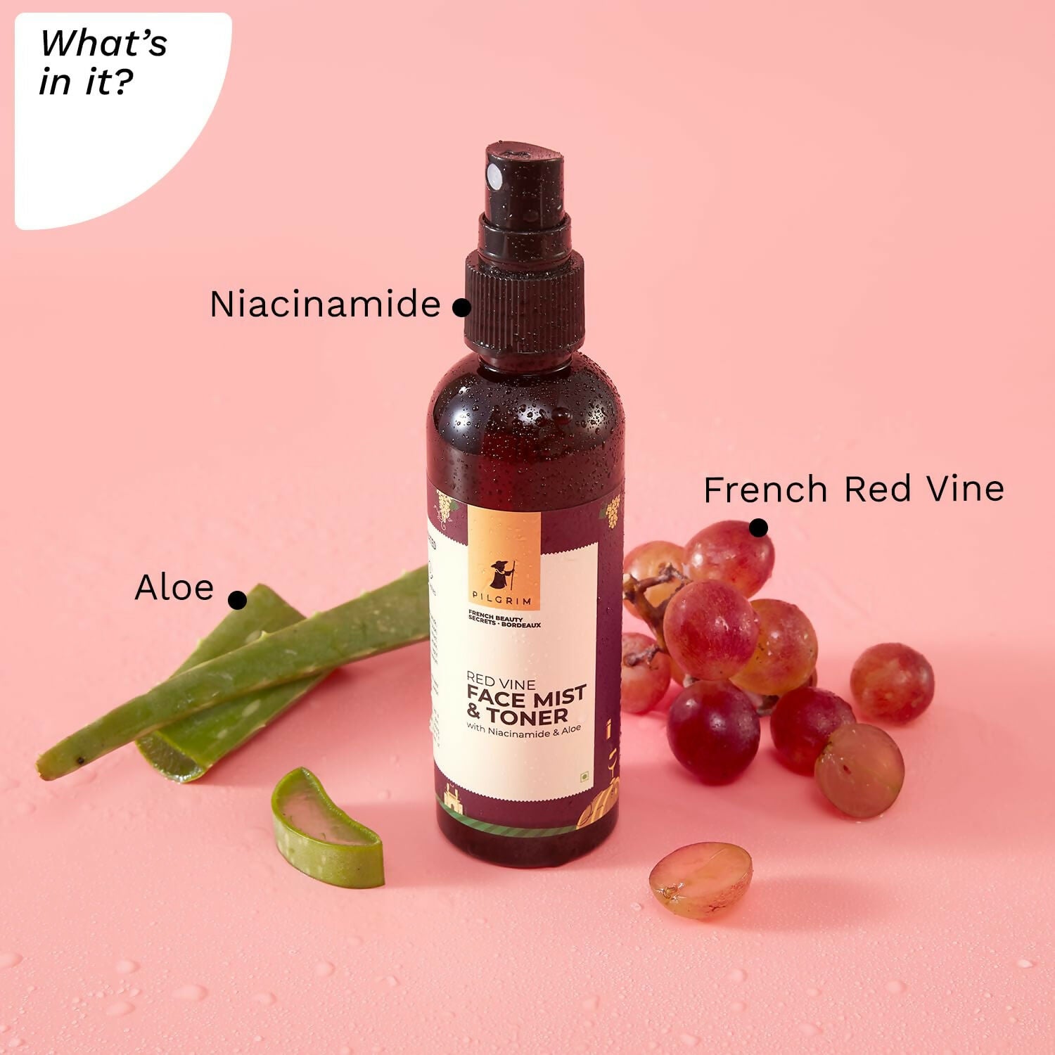 Pilgrim Red Vine Face Mist & Toner Spray with Vitamin B3 and Aloe, For Anti Ageing, Glowing Skin - Swadesiicart