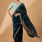 Blue Muslin Embroidered Saree with Unstitched Blouse Piece - Satya
