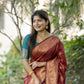 Vishnu Weaves Women's Maroon Banarasi Silk Saree with Blouse - Swadesiicart
