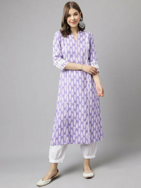 FIORRA Women's Light Purple Cotton A-Line Kurta Set - Swadesiicart