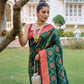 Vishnu Weaves Women's Bottle Green Patola Banarasi Silk Meenakari Zari Woven Saree with Blouse - Swadesiicart