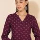 Janasya Women's Wine Rayon Floral Printed Casual Straight Co-ords - Swadesiicart