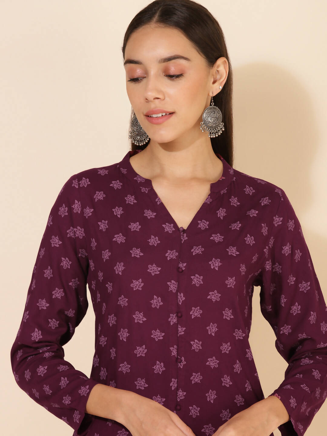 Janasya Women's Wine Rayon Floral Printed Casual Straight Co-ords - Swadesiicart