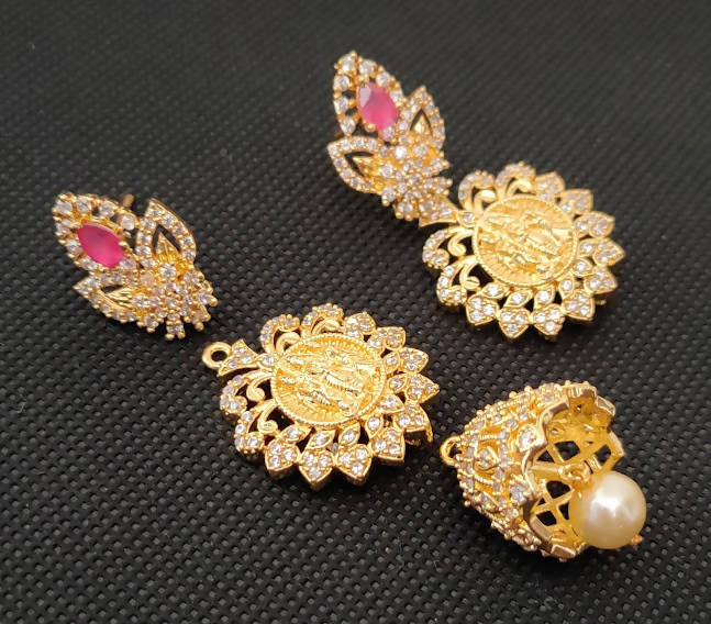 AD Rubies Designer 4 in 1 Temple Earrings | Swadesiicart