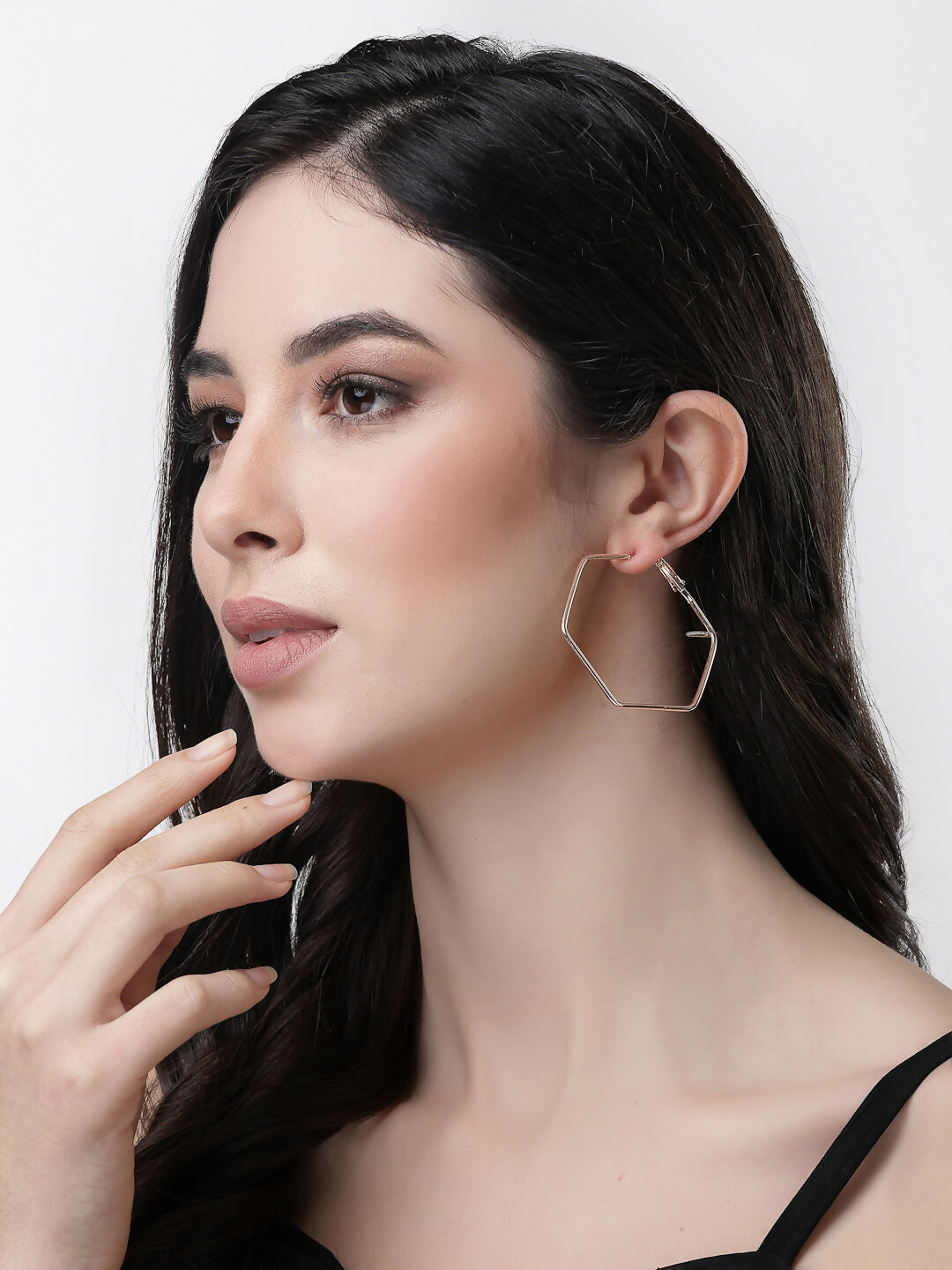 NVR Women Gold-Toned Geometric Hoop Earrings | Swadesiicart