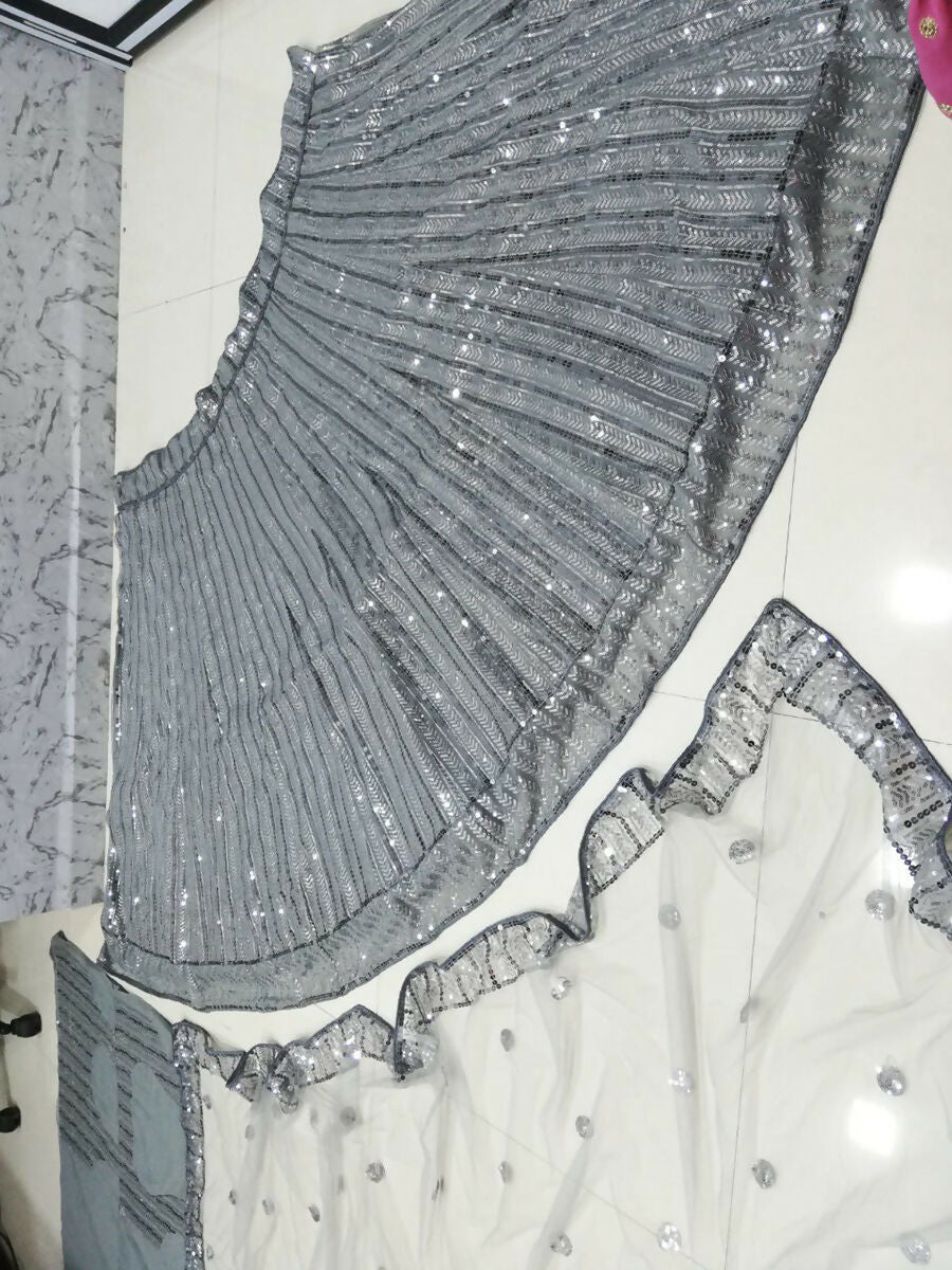 Jyoti Fashion Classy Grey Faux Georgette 3MM & 7MM Sequins Embroidery Lehenga Choli with Dupatta | Swadesiicart