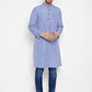 Even Apparels Blue Color Pure Cotton Long Men's Kurta With Band Collar | Swadesiicart
