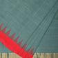 Sea Blue Khadi Cotton Handloom Plain Saree with Temple Border Design - Global Threads | Swadesiicart