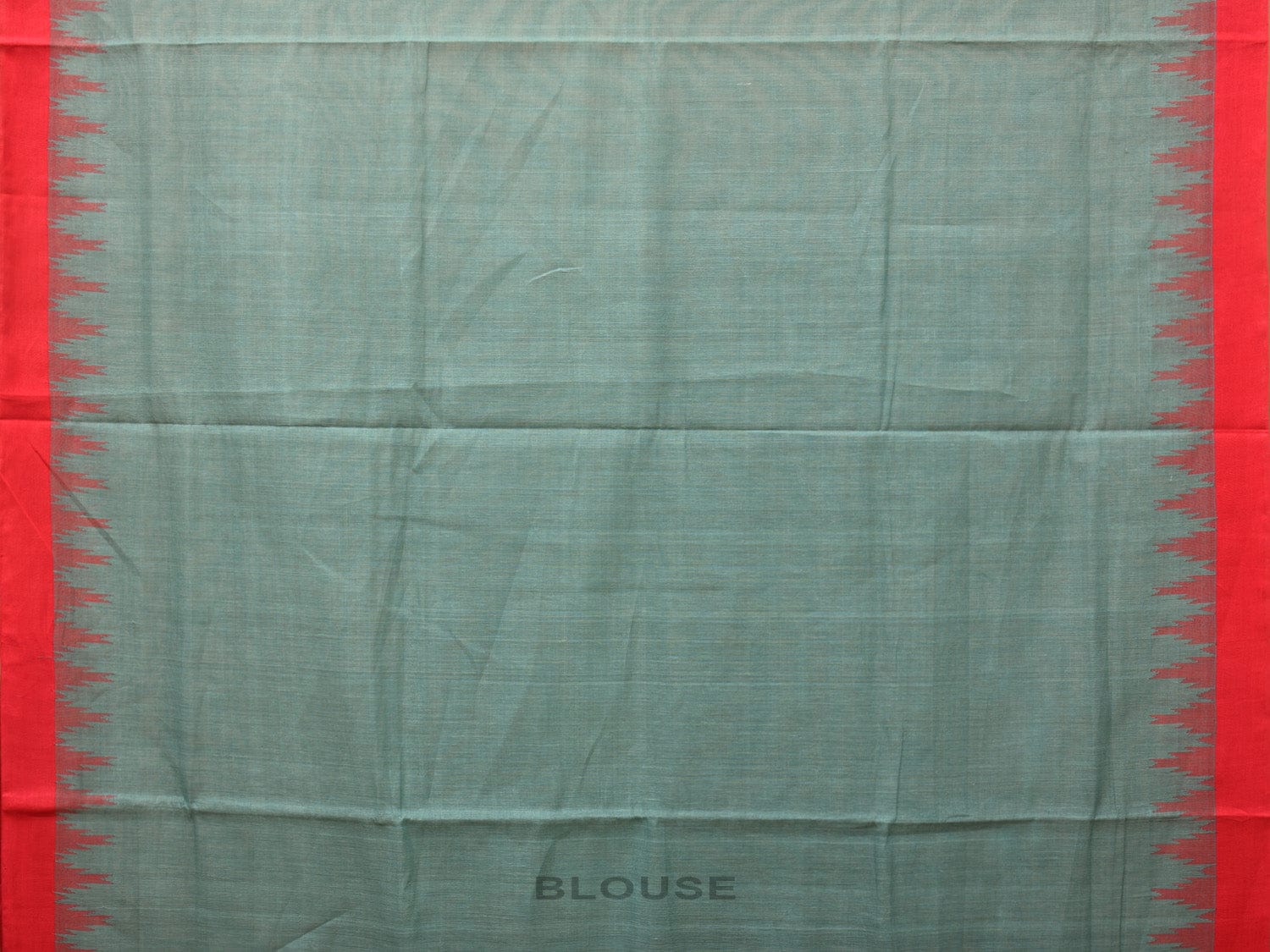 Sea Blue Khadi Cotton Handloom Plain Saree with Temple Border Design - Global Threads | Swadesiicart