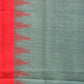Sea Blue Khadi Cotton Handloom Plain Saree with Temple Border Design - Global Threads | Swadesiicart