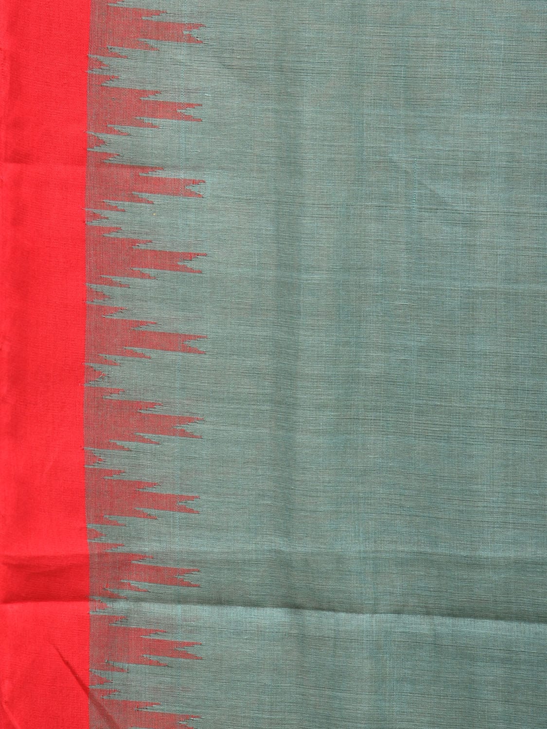 Sea Blue Khadi Cotton Handloom Plain Saree with Temple Border Design - Global Threads | Swadesiicart