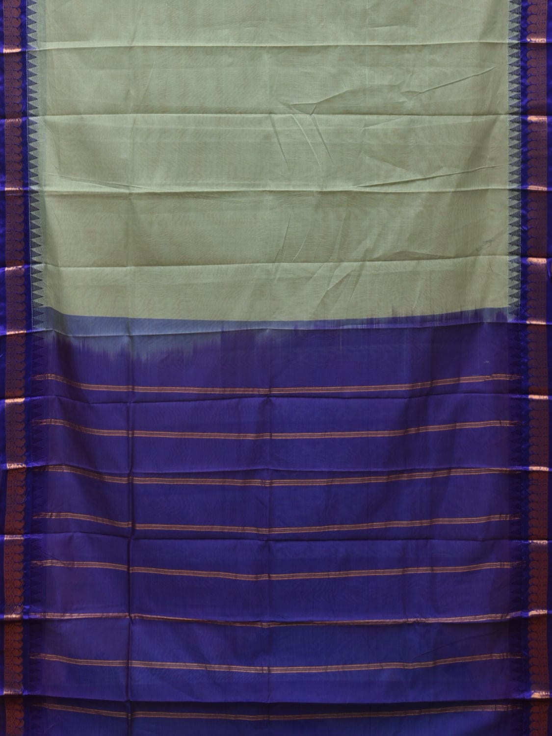 Sea Green and Dark Blue Gadwal Cotton Plain Saree with Small Border Design No Blouse - Global Threads | Swadesiicart