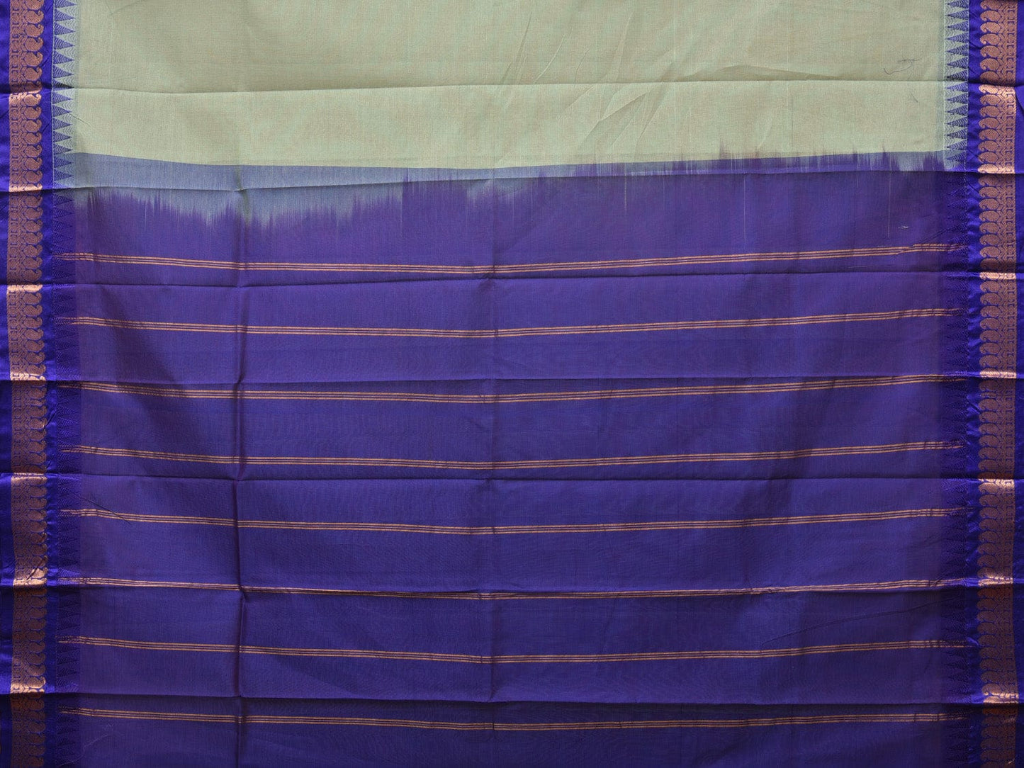 Sea Green and Dark Blue Gadwal Cotton Plain Saree with Small Border Design No Blouse - Global Threads | Swadesiicart