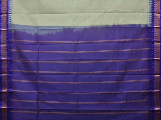 Sea Green and Dark Blue Gadwal Cotton Plain Saree with Small Border Design No Blouse - Global Threads | Swadesiicart
