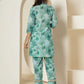 Yufta Sea Green Cotton Schiffli Co-Ord Set With Lace Detailing - Swadesiicart