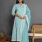 Yufta Sea Green Cotton Silk Embroidered Anarkali Kurta Dupatta Set - Swadesiicart