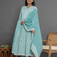 Yufta Sea Green Cotton Silk Embroidered Anarkali Kurta Dupatta Set - Swadesiicart